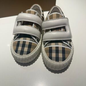 Burberry Kids White and Tan Checkered Sneakers